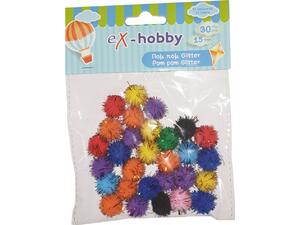 Σφουγγαράκια Pom-Pom EX-HOBBY Glitter 15mm (Συσκευασία 30 τεμαχίων)